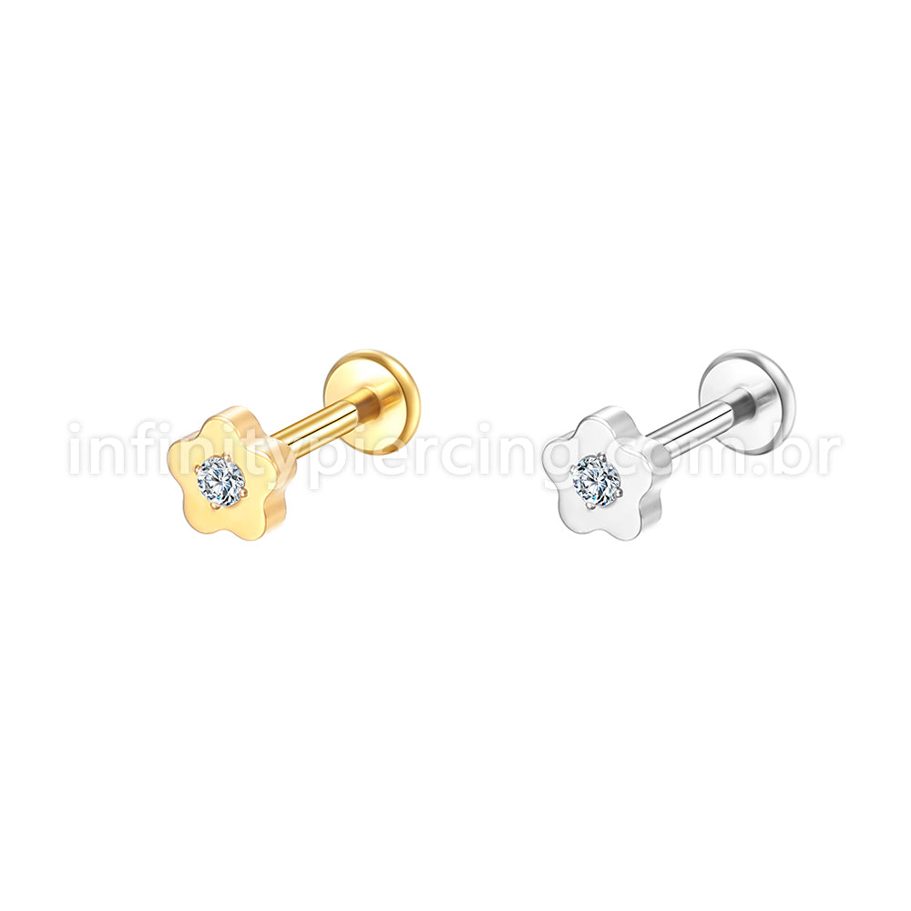 Piercing Labret Aço Cirúrgico Flor 1 Zircônia